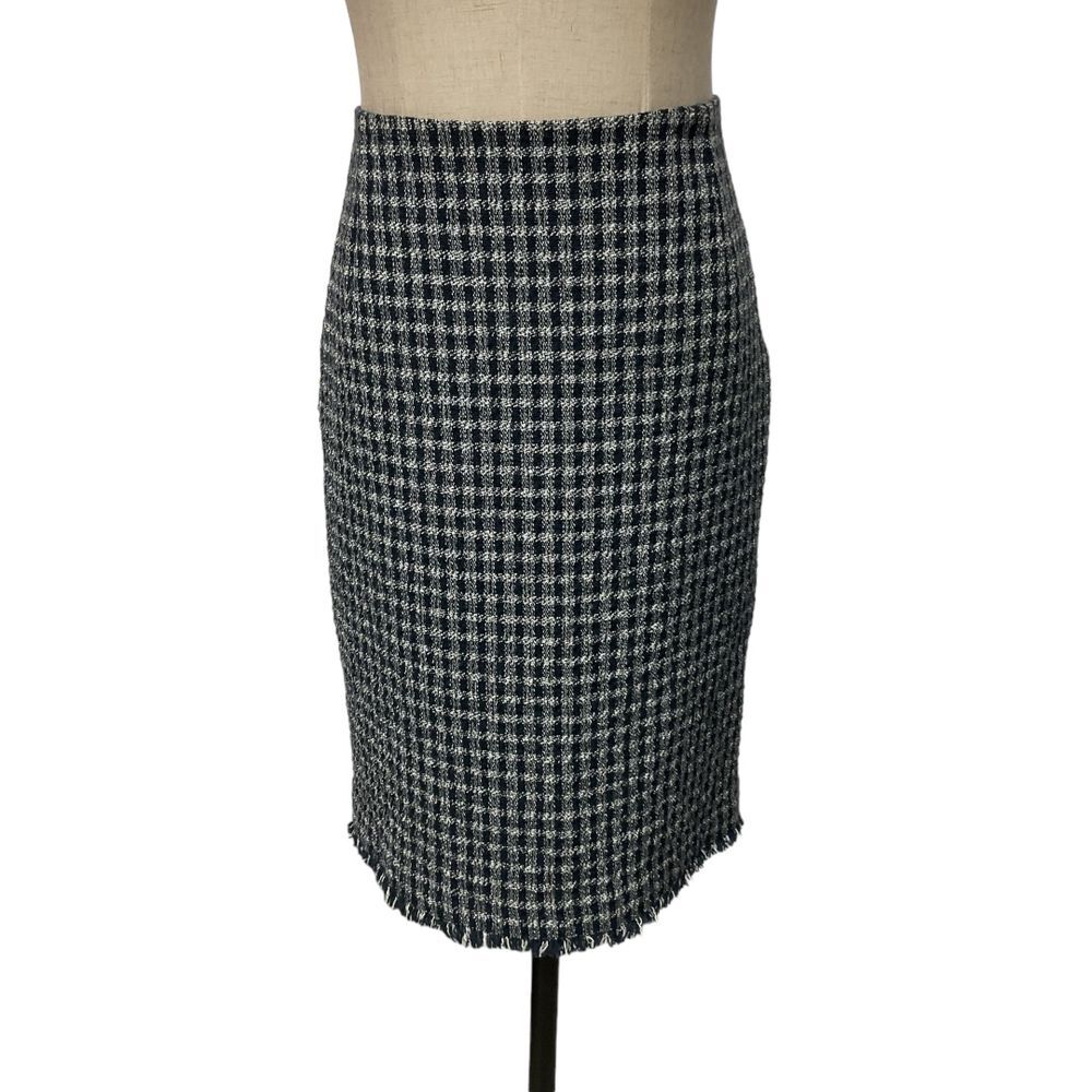 Weekend Max Mara Pencil Skirt Bouckle Melange Dark Blue Fringe Hem Size 6